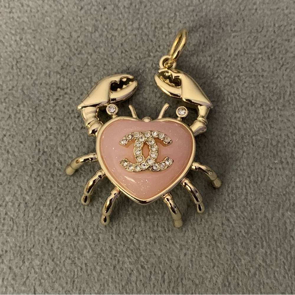 Big Pink and Gold Crab Pendant Necklace